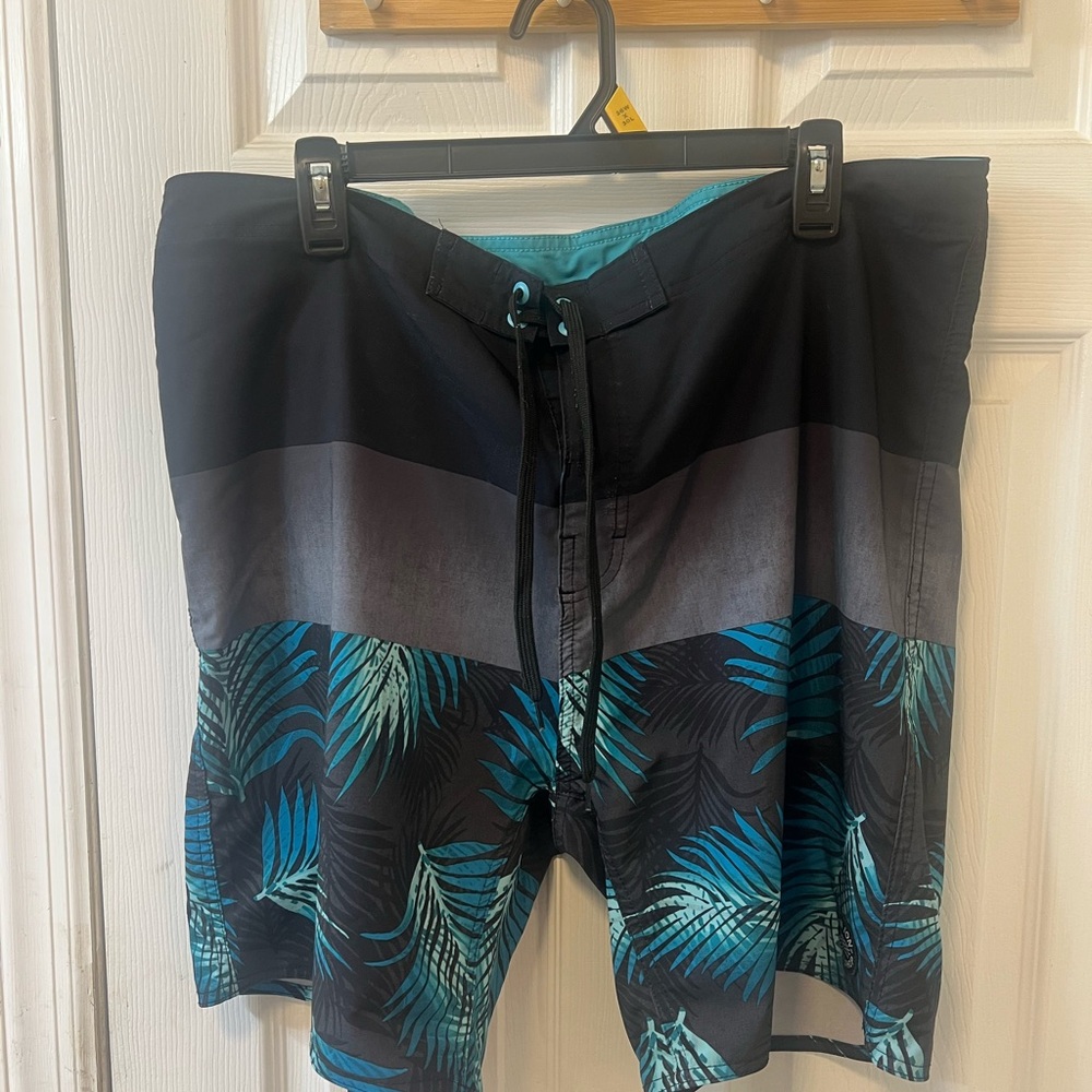 Men's Tropical Swim Shorts - Black and Blue
